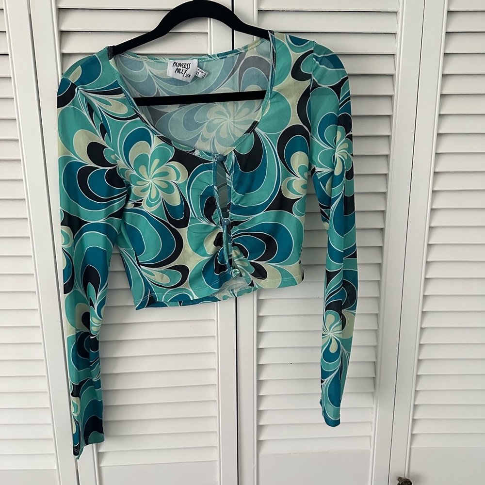 Princess Polly Teal Floral Blouse
